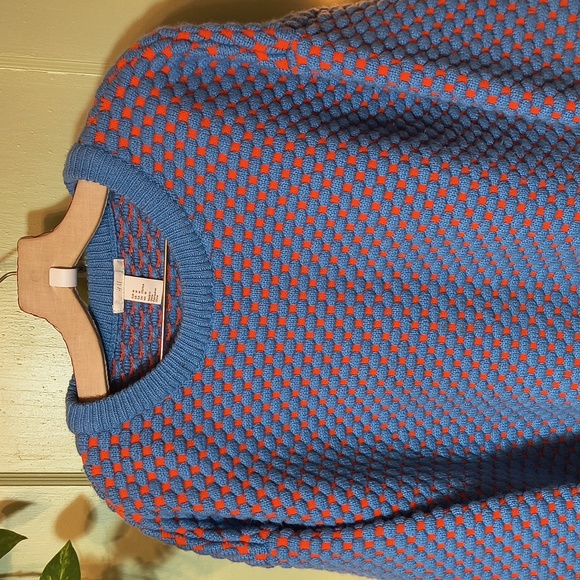Women's H&M Bulky Heavy Football Crew Sweater Orange Blue M - Picture 5 of 13